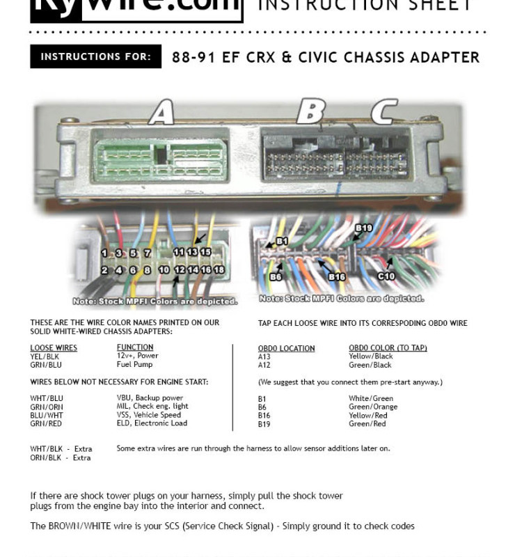 88-91 EF CRX & Civic Chassis Adapter Instruction | Rywire ... obd2a vtec wiring diagram for 